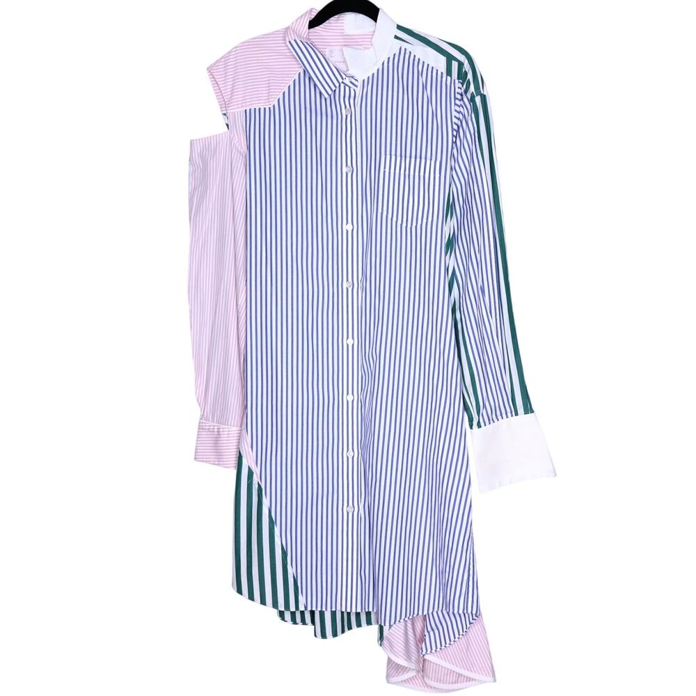 SACAI Asymmetric Patchwork Art-To-Wear Lagenlook Shirt Dress Women's 4/US 12